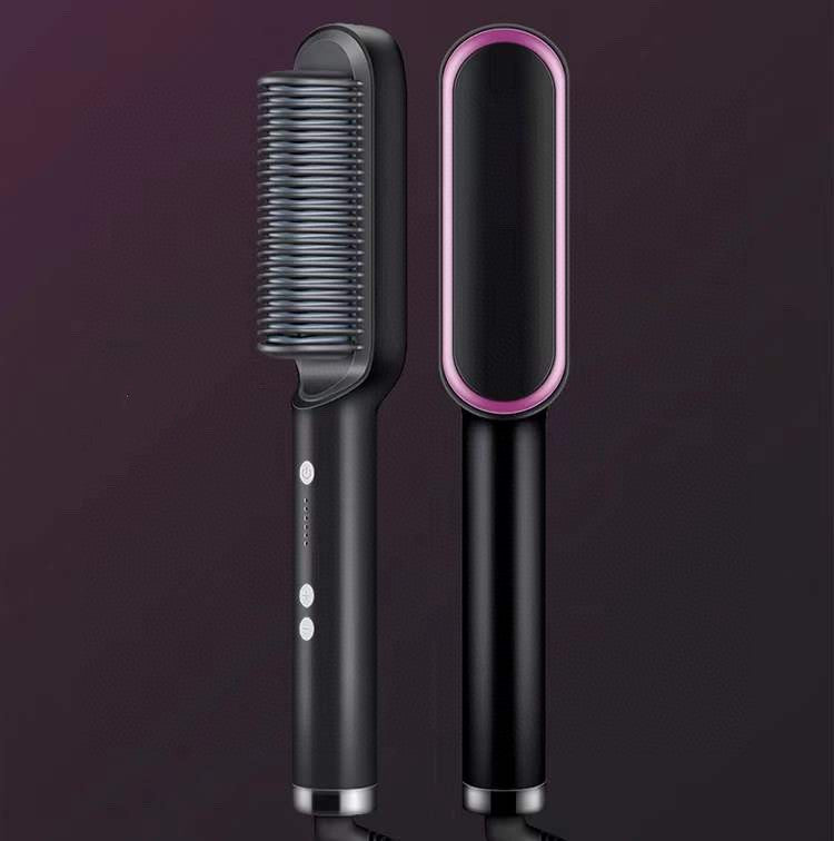 2-in-1 Hair Straightener & Curling Hot Comb – Negative Ion Styling Brush
