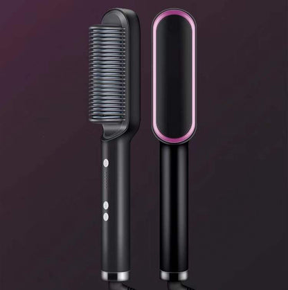 2-in-1 Hair Straightener & Curling Hot Comb – Negative Ion Styling Brush