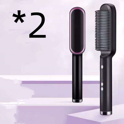 2-in-1 Hair Straightener & Curling Hot Comb – Negative Ion Styling Brush