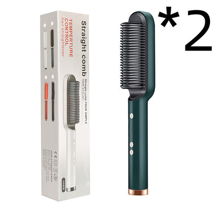 2-in-1 Hair Straightener & Curling Hot Comb – Negative Ion Styling Brush