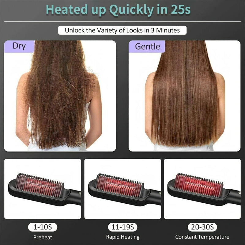2-in-1 Hair Straightener & Curling Hot Comb – Negative Ion Styling Brush