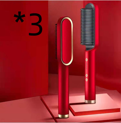 2-in-1 Hair Straightener & Curling Hot Comb – Negative Ion Styling Brush