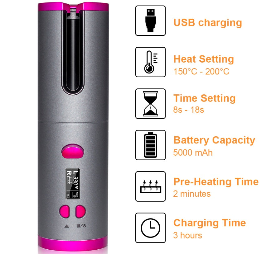 Wireless USB Curling Iron – Rechargeable Multifunctional Hair Curler