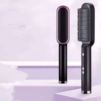 2-in-1 Hair Straightener & Curling Hot Comb – Negative Ion Styling Brush