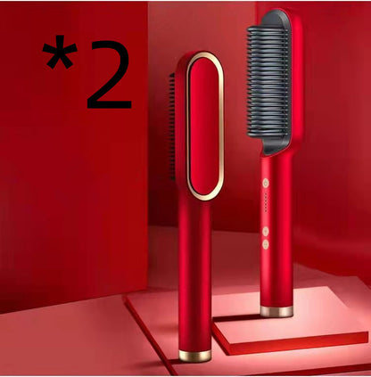 2-in-1 Hair Straightener & Curling Hot Comb – Negative Ion Styling Brush