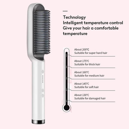 2-in-1 Hair Straightener & Curling Hot Comb – Negative Ion Styling Brush
