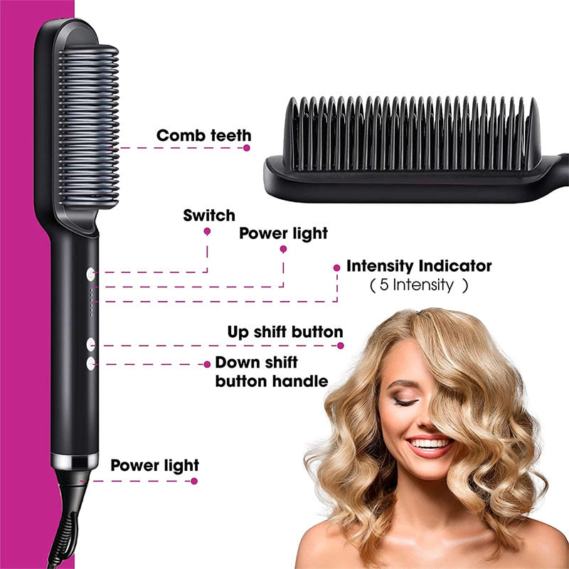 2-in-1 Hair Straightener & Curling Hot Comb – Negative Ion Styling Brush