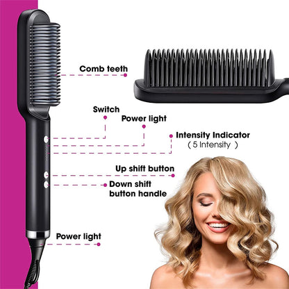 2-in-1 Hair Straightener & Curling Hot Comb – Negative Ion Styling Brush