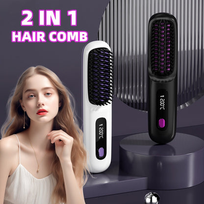 2-in-1 Wireless Hair Straightener Comb – Fast Heating & Portable