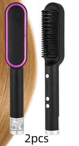 2-in-1 Hair Straightener & Curling Hot Comb – Negative Ion Styling Brush