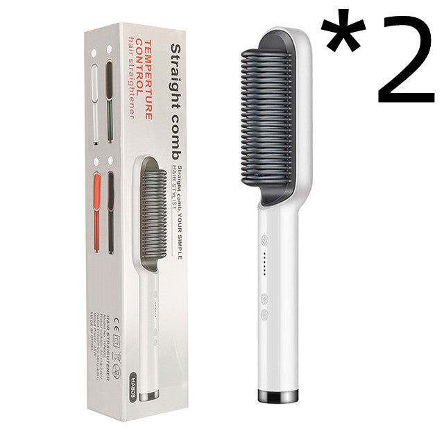 2-in-1 Hair Straightener & Curling Hot Comb – Negative Ion Styling Brush